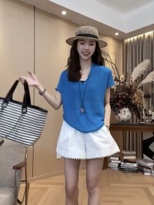 Summer Fashion Young Look Womens Outfit Short Sleeve Blouse and Wide Leg Shorts