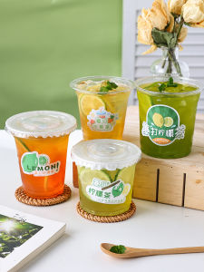 Disposable Lemon Tea Cup with Lid Once Use Coffee Milk Tea Juice Bubble Cup Handmade Beaten Lemon Tea Special Dining Tableware