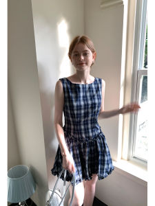 Váy Vest Không Tay Mùa Hè Cho Nữ EGGKA Váy Chữ a Xếp Ly Eo Cạp Cao Họa Tiết Kẻ Caro Phong Cách Hàn Quốc Thanh Lịch