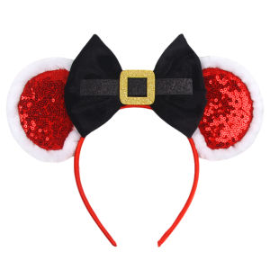 2025 Mickey Mouse Ears Headband Christmas Snowflake Festival Sequins Bow Hairband Women Girls Party Hair Accessories Gifts