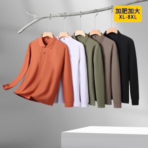 Plus Sized and Lengthened Sleeves T-Shirt Men Pure Cotton Polo Lapel Plus Size Cotton Bottoming Shirt Men Loose Overweight Man