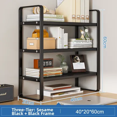 Desktop Multi-Layer Storage Rack Office Cosmetic Organizer Bookshelf Wood Board Iron Frame Straight Shape Economic Type