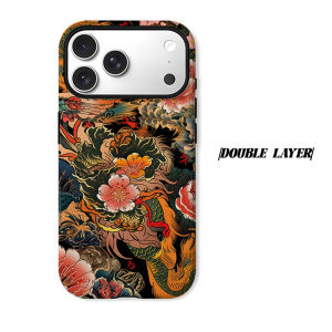 Oriental Dragon Peony Phone Case for iPhone 18 17 16 15 14 13 12 11 Air Pro Max Plus Double-layer Cover