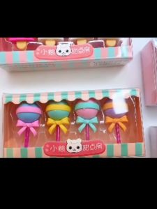 4 pcs/set Cute Dessert Eraser Set Rubber Kids School Student Stationery Ice cream Rubber Eraser Creative Pencil Eraser