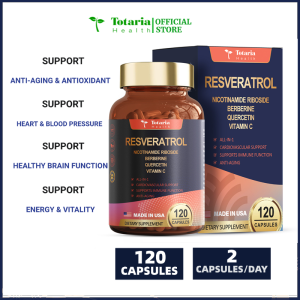 Totaria Resveratrol Supplement Extra Strength with Berbrine Quercetin Green Tea Extract Grape Seed Extract Polyphenol Antioxidant Supplement Antioxidant & Heart Health