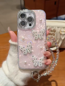 3D Paste Pearl Butterfly IMD Love Hard Case for iPhone 11 12 13 14 15 16 17 Pro Max Plus Air Casing Anti-fall Cover for iPhone 16 Pro Max Case