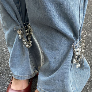 Salircon Fashion Elegance Imitation Pearl Tassel Ankles Chain Women Detachable Jeans Brooch Chain Clothing Jewelry Accessories