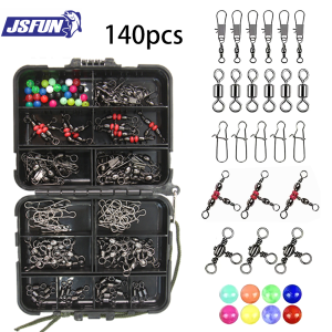 JSFUN 140pcs Professional Fishing Swivels Kit Stainless Steel Ball Bearing & Barrel Swivels Corrosion Resistant Tackle Set