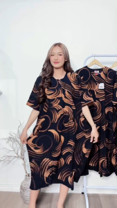 Daster Jumbo LD 140 Aliya Motif Lukis Batik Sakura Pekalongan Baju Dress Piyama Rayon Wanita Tidur Dewasa Remaja Busui Friendly Bumil