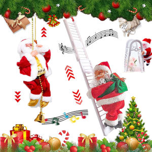 Christmas Santa Climbing Ladder with Music Electric Santa Claus Climbing Rope Ladder Decoration Christmas Doll Toy