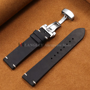Vintage Stitching Cowhide Strap for Omega 18/20/21/22/24mm Business Wrist Bracelets for Seiko Leather Watchband Butterfly Buckle