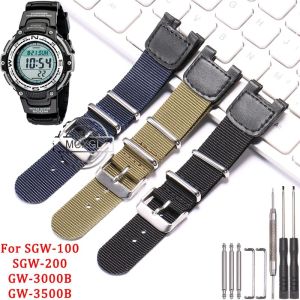 24mm Premium Nylon Strap For Casio SGW100B GW-3000B PAS-400B PAW1300 Mens Sport Replacement Leather Watch Band Accessories