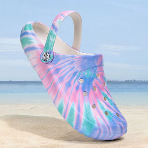 Garden Clogs Slip On Lightweight Two-way Wear Garden Clogs Comfortable Womens Tie-dye Pattern Clogs Non-slip  Beach Slides