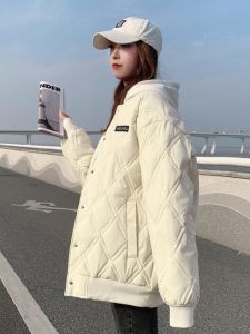 Korean Style Womens down Cotton Jacket Quilted Baseball Vest Autumn Winter Outerwear Thickened Long Sleeve Zipper Closure