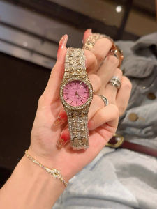 Womens Quartz Watch Full of Diamonds Pink High End Waterproof Alloy Band Fashionable Water Diamond Element Scottie Brand