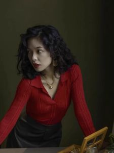 Polo Collar New Year Red Sweater Bottoming Shirt Female Fall and Winter Fancy Fur Slim Fit Inner Wear Knitting V-neck Tops