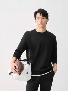 Comfortable Texture Mens Business Casual Black Round Neck Long Sleeve T-shirt