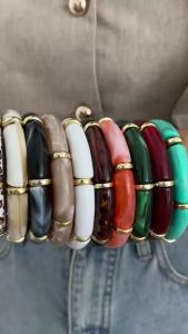 Ingemark | Ingemark 10 Colors Vintage Stackable Resin Bracelets Women Bohemian Round Tube Leopard Elastic Beaded Bangle New Jewelry Gift