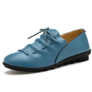 Casual Cross-Buckled Flat Heel Womens Leather Shoes Spring Autumn Versatile Comfortable Soft Bottom Mom Shoes Bean Shoes