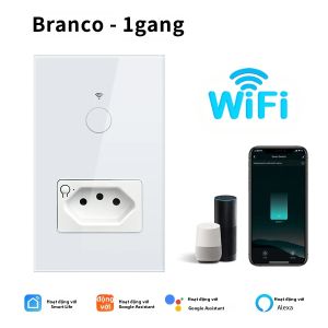 Công Tắc Thông Minh WiFi Tuya 1/2 Gang Cảm Ứng Gắn Tường Với Ổ Cắm Brazil Điều Khiển Từ Xa Qua Ứng Dụng Smart Life Hoạt Động Với Alexa Và Google Home