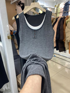 Váy Vest Không Tay Cổ Tròn Màu Tương Phản Cho Nữ Mùa Xuân Hè Phong Cách Mới Thời Trang Váy Midi Hai Mảnh Giả Chất Lượng Cao Cấp