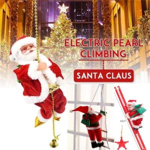 Santa Claus Music Electric Doll Electric Ladder Climbing/Beads Pendant Rope Christmas Gifts Hanging Ornaments New Year Decor