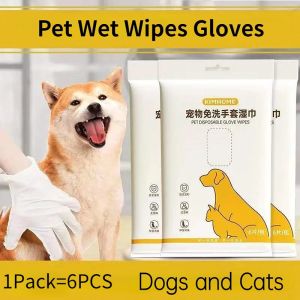 Pet Wet Wipes Gloves Spa Cleaning 6pcs Wash-free Gloves Disposable Wet Wipes