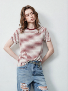 Toyouth | Áo Thun Sọc Cổ Tròn Slim Fit Wool Tencel