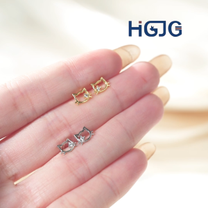 Bông Tai Bạc 925 HGJG Mèo Hello Kitty Dễ Thương Đính Đá Lấp Lánh Hoa Tai Mèo Xinh Xắn Đeo Hằng Ngày