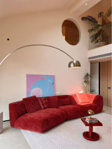 Italian Vintage Red Snail Velvet Fabric Sofa Corner Design Living Room Small Size Puzzle Matching Feng Shui Sofa Red Color