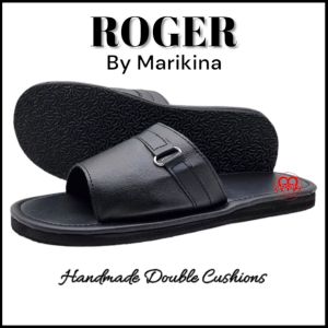 Marikina Roger Mens Double-Cushion & Stitched Open-Toe Leatherette Non-Slip Slippers (Brown & Black)