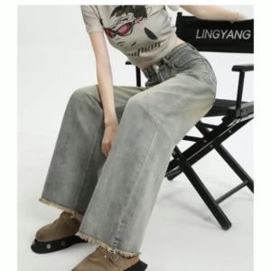 Womens Elastic Slim Fit Jeans Casual Street Style Light Wash Skinny Wide Leg Jeans High Waist Slimming Loose Versat