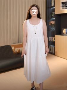 plus Size French Style White Strapless Dress Womens Summer High Waist A-Line Midi Dress Elegant Atmosphere Sleeveless Gown