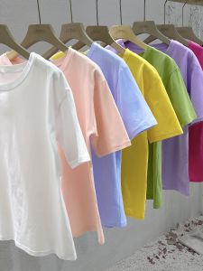 เสื้อยืดผ้าฝ้ายแขนสั้นผู้หญิงใหม่ฤดูใบไม้ผลิฤดูร้อนสไตล์คอกลมอเนกประสงค์สีขาวขนาดใหญ่ชุดชั้นในอินเทรนด์