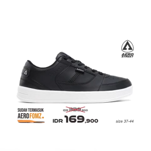Aerostreet 37-44 Hoops Low 2.0 Putih Hitam Hitam - Sepatu Sneakers Casual Pria Wanita Aero Street
