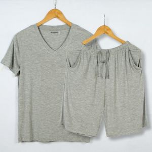 ชุดใส่ในบ้านผ้าโมดัลใส่ช่วงฤดูร้อนสำหรับผู้ชายกางเกงขาสั้นแขนสั้นทรงหลวมชุดนอนแบบบางกางเกงห้าส่วนใส่ด้านนอกชุดใส่ในบ้าน