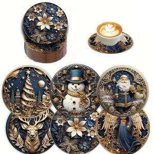 6 Christmas snowman print pads suitable for daily family party decoration office and anti-slip wooden coasters