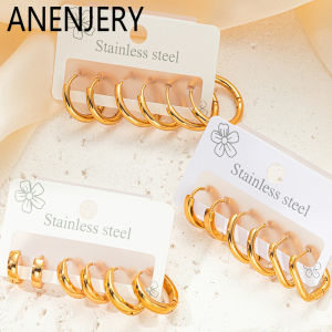 ANENJERY 316L Stainless Steel Golden Circle Earring for Women Simple Temperament Jewelry Gifts Wholesale