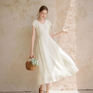 XIANGYING | French Style V-neck Slimming Lyocell Dress