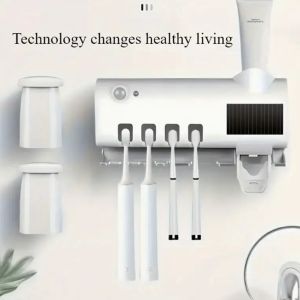 XMSJ | Automatic Toothbrush Holder Wall Mounted Solar UV Light Ultraviolet Toothbrush Sterilizer Toothpaste Holders Bathroom Accessory