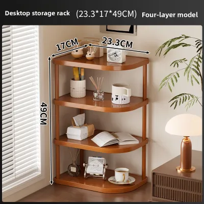 Simple Desktop Multi-layer Storage Rack Solid Wood Display Organizer Corner Shelf Easy Assembly Utility Rack for Miscellaneous Items