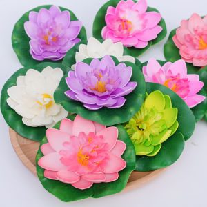 10cm Lotus Artificial Flower Floating Fake Lotus Plant Lifelike Water Lily Micro Landscape For Pond Garden Yard Decor