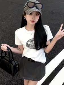 SUSHOUWANGE | Korean Style Letter Printed Slim Fit Short Person Womens T-Shirt