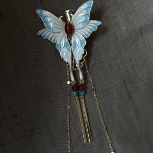 Elegant Chinese Style Butterfly Hairpin Metal Tassel Pendant Hanfu Hair Accessories Fairy like Side Clip Enamel Color Design