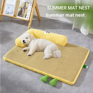 Pet Cooling Mat Rattan Pet Cooling Mat for Hot Weather Natural Breathable Cat Sleeping Pad Waterproof Scratch-Resistant Dog Mat