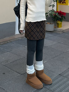 กระโปรงสั้นทรงเอผ้าขนสัตว์ลายสก็อตสไตล์ญี่ปุ่นย้อนยุคสำหรับผู้หญิงในฤดูใบไม้ร่วงและฤดูหนาว กระโปรงสั้นทรงเอเข้ารูปพิเศษขนาดเล็ก
