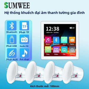 Hệ Thống Âm Thanh Gia Đình Với Màn Hình Cảm Ứng 4 Inch Bluetooth Bộ Khuếch Đại Âm Thanh Gắn Tường Điều Khiển Nhạc Qua Thẻ TF Tương Thích Với Loa Âm Trần 8 Ohm