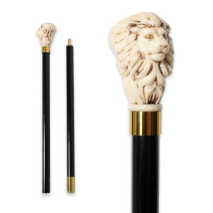Vintage Resin Lion Head Grip Walking Cane with Detachable Black Beech Wood Stick Gentleman Decorative Collectible Walking Stick