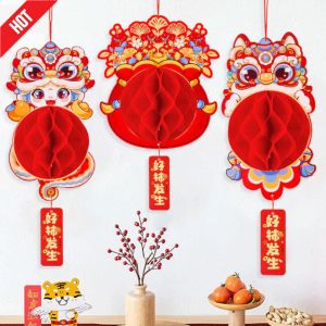 🔥CNY 2025 New Year Chinese Lion Dance Honeycomb Paper Lantern Ornament DIY Spring Festival Decorative Craft Lanterns Pendant(in stock)