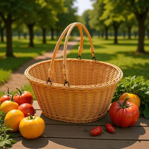 Portable Rattan Look Iron Reinforced Storage Basket